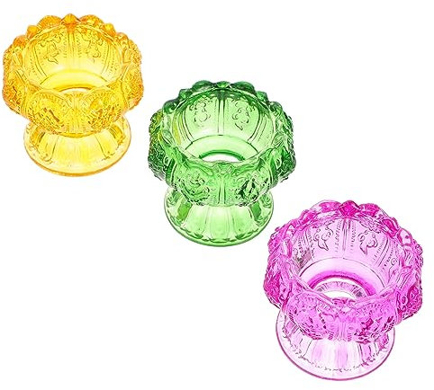 Levemolo 3stücke Glas Kerzenhalter Mit Hohem Sockel Butterlampe Kerzenbehälter Teelichtständer Für Dekoration Buddhistische Weihekerzenhalter Für Zuhause Und Wohnzimmer