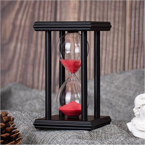 JUNEO HEIM Temporizador de reloj de arena con arena roja, temporizador de arena de madera de 30 minutos, decoración artesanal creativa
