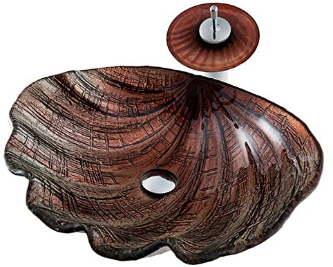 Aufsatzwaschbecken für das Badezimmer, muschelförmige, künstlerische Waschtische, 19-Zoll-Aufsatzwaschbecken aus gehärtetem Glas mit Wasserfall-Wasserhahn und Pop-Up-Ablauf, Auftischmontage (CC)