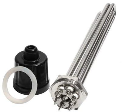 KEUQIXMR Thermoplongeur tubulaire 1 1/2 BSP/DN40, tout 304SUS, avec vis de mise à la terre, élément chauffant 220V/380V for eau/huile(380V,12KW 355mm)