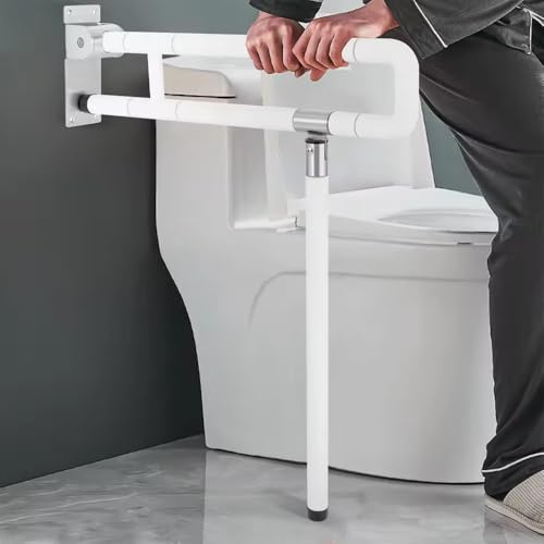 Maniglione Bagno Disabili,Maniglione Disabili,Maniglioni Per Disabili,Maniglione Ribaltabile Bagno Maniglione Pieghevole,antiscivolo con visione notturna,Supporta 600KG Per Anziani (bianco, 70cm)