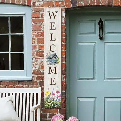 Sommer-Willkommensschild für die Veranda, Hallo Sommer Nest Veranda Schild für Haustür, Bauernhaus, Vogel, Blumen, hängendes Wandschild für Gartendekorationen, 120 cm hoch
