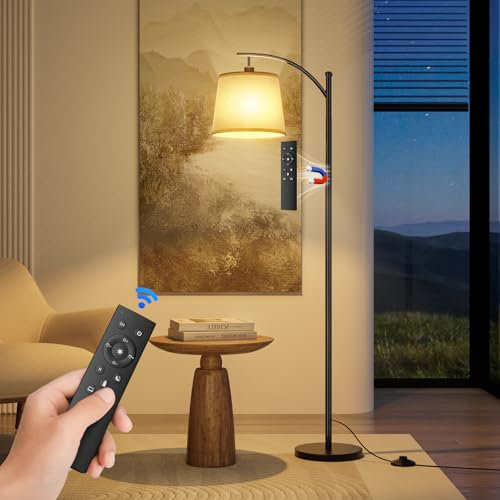 Miootly Lampada da terra soggiorno con telecomando, lampada ad arco dimmerabile con interruttore a pedale, 3 temperature di colore lampada da terra per soggiorno, camera da letto, ufficio