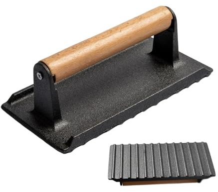 Peso Grill in ghisa - strumento di cottura per barbecue pesanti, pressa con bistecca con manico in legno | Peso di hamburger comodo, accessori per grigliare per pancetta, strumento di cottura ponderat