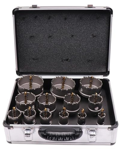 BHVLXGEQ Lochsägen-Bohrer-Set, 19–75 mm Hartmetall-Lochschneider-Set, Kernbohrer-Lochsägenschneider mit Box, Lti-Zahnkombination, for Edelstahl, Aluminiumlegierung, Metall, Holz und Kunststoff.