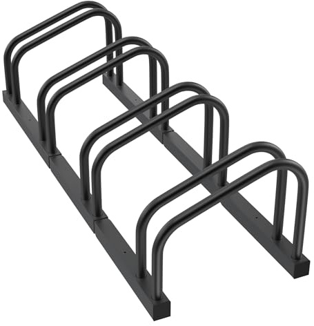 Aufun Fahrradständer Aufstellständer aus Stahl Für 4 Fahrräder, Schwarz | Mehrfachständer mit 37cm Radständer für 30-65mm Reifenbreite, Boden Wand Montage Platzsparend