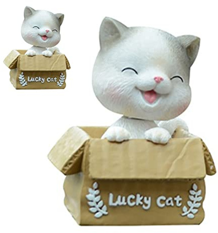 Aoaoy Resin Lucky Cat Decor Car Dashboard Ornament, Cute Shaking Bobblehead Toy Figurine with Advanced Resin Material, for Home, Office, and Store Display