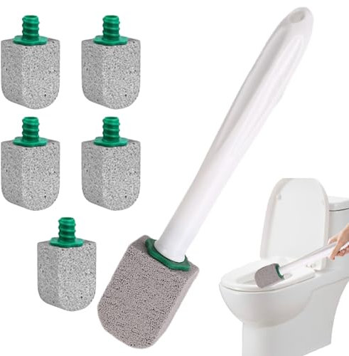 Pierre ponce pour toilettes – Bâton à récurer naturel pour salle de bain | Nettoyant pour cuvette de toilette en pierre avec poignée extra longue | Brosse de toilette suspendue | Brosse ponce à main |