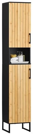 SoBuy Badezimmerschrank Badezimmer Hochschrank 30cm Schmal Moderner Badschrank mit Verstellbaren Einlegeböden Feuchtigkeitsresistenter Schrank für Bad, Küche, Flur, Schwarz 30 × 30 × 170 cm BZR201-SCH