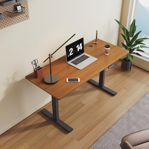 SONNI höjdjusterbart skrivbord elektriskt, 160 x 60 cm, borstlös motor med 3 minnesfunktioner, anti-kollisionssystem, kabelhantering, ståsitsbord för hemmakontor, 80 kg lastkapacitet valnöt