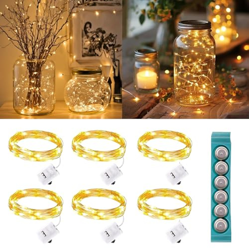 OIOYCLG 6 Stück Home Decor Mini LED Stimmungslicht Lichterkette,mit 2m 20er DIY Lichterkette Streifen für Ostern,Weltmeisterschaft,Party,Garten,Hochzeit,Weihnachten (mit 6 Batterie)