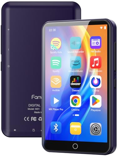 Lettore MP3 da 80 GB con WiFi Bluetooth - Touchscreen IPS da 4 pollici, lettore musicale per bambini, lettore MP4 Android con applicazioni di musica in streaming Spotify, Audible, Play Store