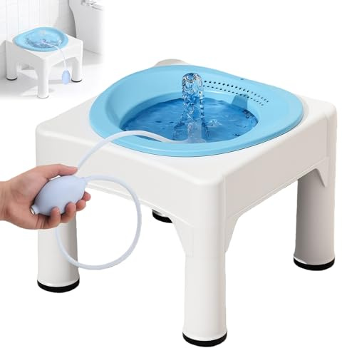 Sitzbad mit Hocker, 1600ml Aufhängbares Wanne für Sitzbäder, Hüftbadewanne mit Spülung, Hitzebeständigkeit bis 120 °C, Sitzbadewanne für Hämorrhoidenbehandlung und Mutterschaftspflege