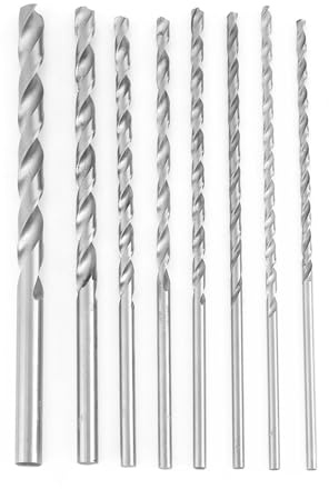 8 Brocas Helicoidales de Acero Rápido, Diámetros 4-10mm x 200mm Helicoidales de Acero Rápido, Helicoidales Extra Largas de HSS para Taladrar Plástico Madera y Aluminio