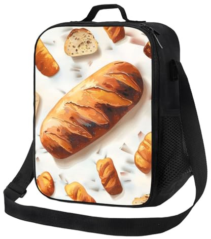 AQRJLPO Sac à déjeuner portable imprimé pain peint, grande capacité, sacs à déjeuner isothermes en néoprène pour le travail, l'école, le pique-nique, les voyages