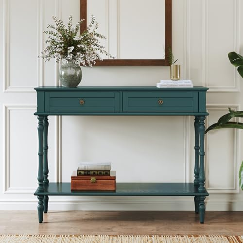 HOLTICO Console Table with Drawers, Green Entryway Table Retro Wooden Narrow Console & Sofa Tables for Hallway, Living Room, Bedroom