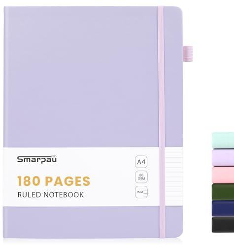 Smarpau A4 Notizbuch, Hardcover Leder Journal mit 180 Seiten zum Schreiben | 80gsm Tintenfestes Papier, Lined Journal für Frauen Männer Arbeit Büro Schule Reisen, 21.3 x 29.5cm - Lila