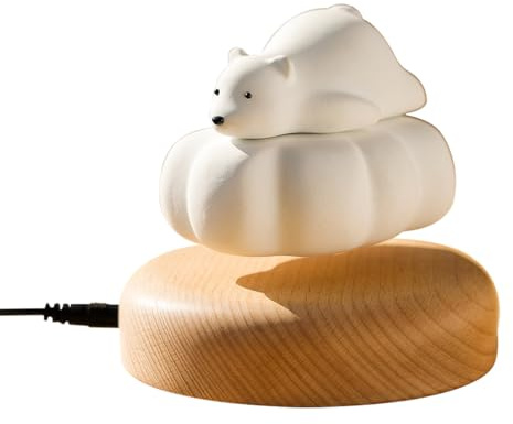 Décoration de bureau - Ours polaire avec affichage magnétique flottant - En bois créatif - Décoration de table avec figurine flottante - Pour bureau, salon, étagère - Design moderne - Idée cadeau
