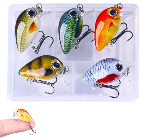 5PCS Mini 3.9cm Fishing Lures Set, Perch Lures Top Water Soft Micro Baits for Perch Trout Pike Panfish, Trout Lures Boxed Compact Travel Fishing Tackle for Freshwater & Saltwater