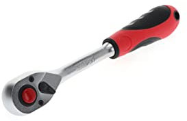 GEDORE red Hebel-Umschaltknarre mit ergonomischem 2K-Griff, Druckknopfauslösung, Feinverzahnung mit 72 Zähnen, 1/2 Zoll, Stahlrohr, Rot/Schwarz