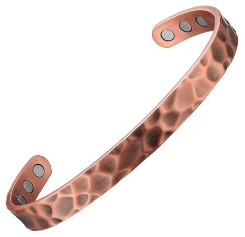 Magnetisches Kupferarmband mit Magneten - Hammered - Anti-Schmerz-Armband - Arthritis-Armband - Magnetfeldtherapie-Armband - Magnetarmband - Energiearmband - Damen-Kupferarmband
