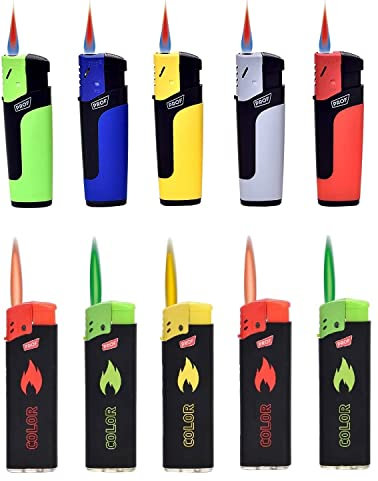 10X VANI Sturmfeuerzeug Jetflame nachfüllbar – Elektronisches Turbo Feuerzeug mit Kindersicherung – windfestes Gasfeuerzeug in bunten Farben + 1 Gratis-Feuerzeug