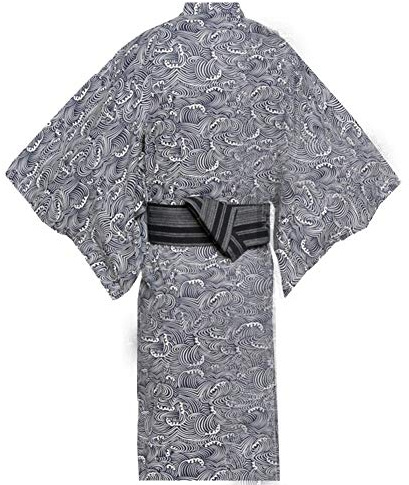 thefancypumpkin Men's Japanese Yukata Japanese kimono Home Robe Pajamas Dressing Gown Size L-C10