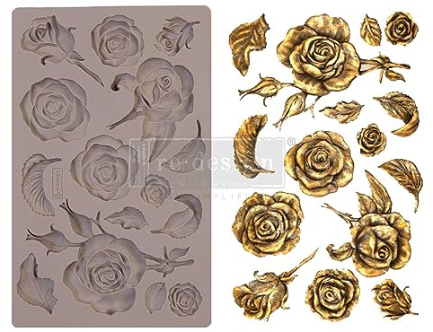 Redesign with Prima Redesign Furniture Decor Moulds® Fragrant Roses 5x8,8Mm Thickness for Funiture Dresser, Chocolate,Cake,Candy,Backery,Soap,Polymer Clay, earthen Clay