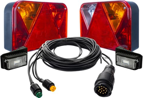 DOBPLAST MANTES Anhänger Beleuchtungsset DPT35 DPT15 LED 5,5 m 13 polig 12 V Glühbirne und LED für Anhänger und Pritschenanhänger links und rechts 2 x 5 polig Bajonett 2 x 3,5 m