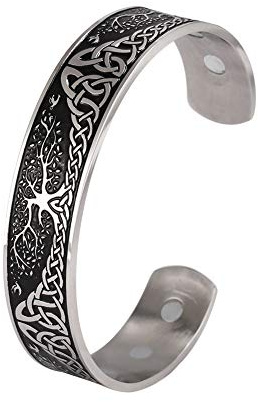 Dreamtimes Tree of Life Armband Manschette Viking Celtic Knot Cuff Armreif Armband für Damen Herren Gesundheitswesen Edelstahl Lebensbaum Armband Herren Silber Manschettenarmband