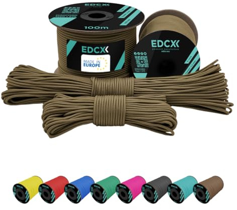 EdcX 2 mm Nylon Paracord 275 (50 et 100 m) - Corde 100% Nylon, Corde 3 brins, Corde Nylon 2 mm en Plusieurs Couleurs