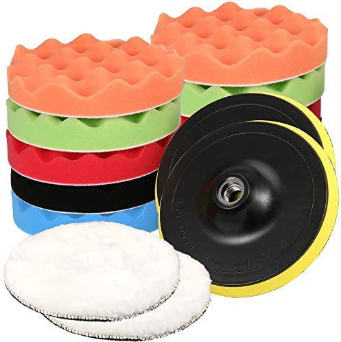 ZEONHEI 16 Pcs 6 Inch 150mm Car Polishing Pads for Drill, Wool Buffing Pads Sponge Buff Pads Set with M10 Drill Adapter for Polisher, Sanding, Waxing, Sealing, Glaze