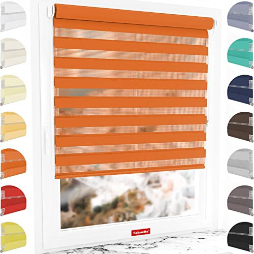 Schuette® Rollo ohne Bohren & mit Bohren 2in1 ● Tag & Nacht Doppelrollo Kollektion: Sweet Orange (Orange) ● 40 x 130 cm (Breite x Höhe) ● Suprafix Klemmrollo = Klemmfix 2.0 ● 60s Montage mit Video