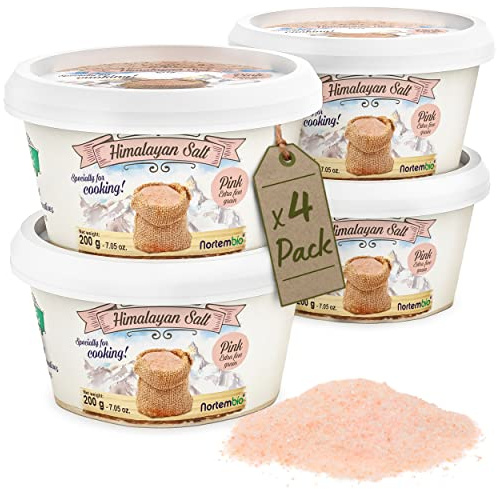 Nortembio Sal Rosa del Himalaya 4 x 200 g Extrafina (0,5–1 mm) Origen Pakistán Sal Mineral Natural sin Refinar para Uso Culinario. Gratis eBook con Recetas!