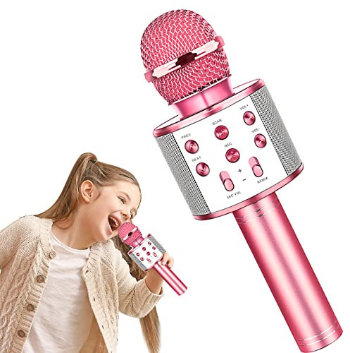 GeschenPark Microfono Karaoke Bluetooth Senza Fili per Android/iPhone/iPad/Sony/PC - Giocattoli Giochi Bambina 4-12 Anni Regali di Natale Bambino