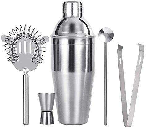 Samnuerly Ensemble de Cocktails en Acier Inoxydable 550 ml/750 ML Ensemble de Cocktails avec Jigger Bar Spoon Ice Tong Bartender Kit Bar Set (Couleur : Style 1, Taille : 750 ML) (Style 1 750 ML)