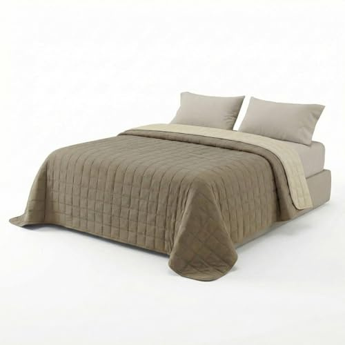 INTRECCI Copriletto Matrimoniale Estivo, Trapunta Estiva Matrimoniale, 260x260 cm, Coperta Estiva, anche Primaverile, Double Face, Moderna, Leggera, Elegante. Colore: Panna/Tortora