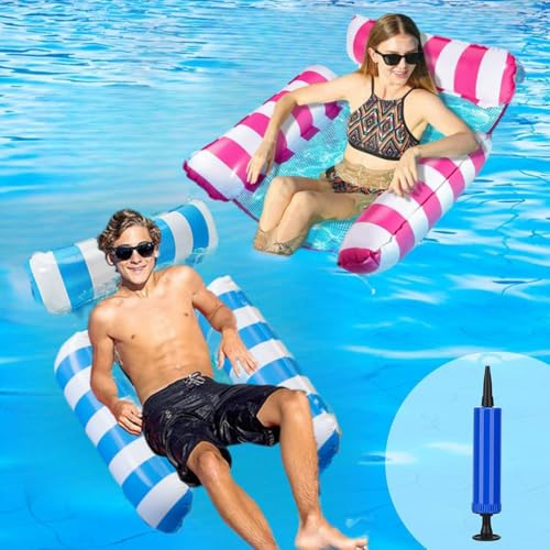 Aufblasbare Pool-Hängematte, 4-in-1-Mehrzweck-Hängematte mit manueller Luftpumpe für Pool, See, Strand, Pool-aufblasbare Gegenstände für Erwachsene und Kinder, 2 Stück (B)