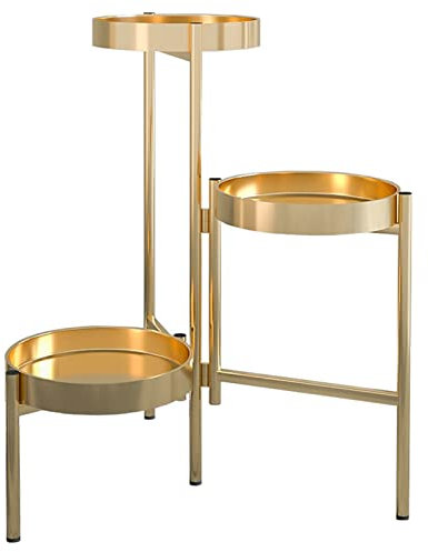GUODDM Pflanzenständer Metall - Blumentopfhalter 3 Ebenen, Blumenständer Metall, Eisen Pflanzenregal, Blumentreppe Blumenregal, Blumentisch für Terrasse Garten Balkon Wohnzimmer (Color : Gold)