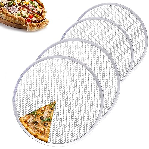 AZKEEGREY 4 Stück Aluminium-Pizzaschieber, 25,4 cm Pizza-Netzbleche für Ofen, antihaftbeschichtet, Netz-Pizzablech, gleichmäßige Wärmeverteilung, knuspriger Boden