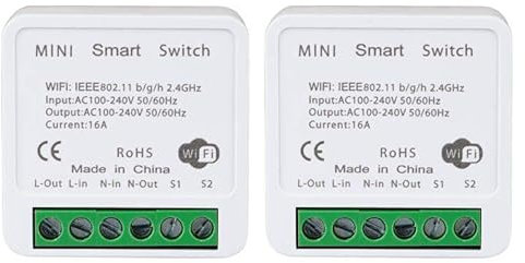 Bkiyougo WiFi Smart Switch Light Switch, Works with Amazon Alexa/Google Home, APP Remote Control, Voice Control, DIY Mode, Timer Function, LAN Control, No Hub Required, 2 Way 16A(2 Pack)