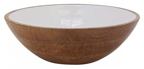 AUBRY GASPARD - Corbeille en Manguier et Résine Blanche - Ø 30 cm x Hauteur 10 cm - Certification Alimentaire - Idéale pour la Cuisine et Arts de la Table - Poids 1.25 kg