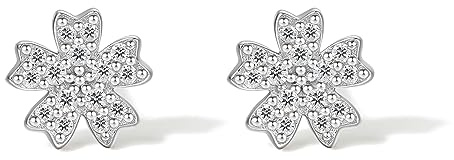 Boucles D'oreilles Femme Mignonnes Boucles d'oreilles Argent Sterling 925 Fleurs de Cerisier Blanc Zircon Cartilage Hypoallergéniques Boucles D'oreilles pour Filles Cadeau