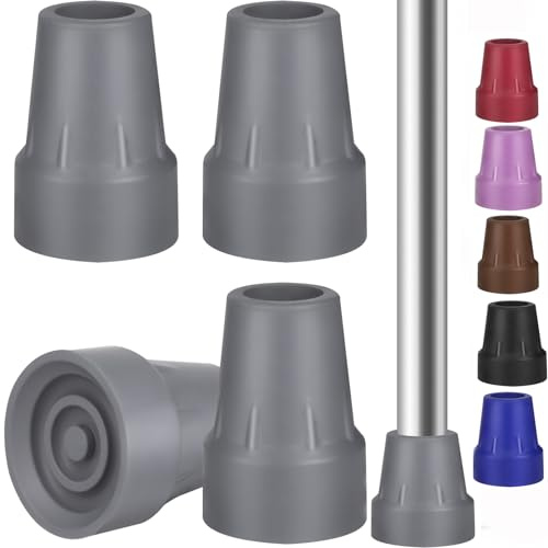 Yasdyri 4 Stück Krücken Gummi, 1.9cm Gehstock Gummipuffer, Gehstockkappen aus Gummi, Rutschfeste Gummifüße mit Metalleinsatz(grau)