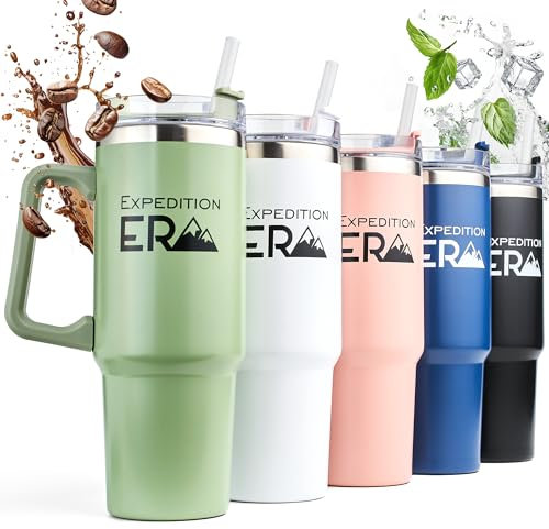 Termosmugg med sugrör 880 ml – dryckesmugg med lock och handtag 30 oz – rostfritt stål isoleringsmugg stor – termosmugg med handtag – dricka resemugg – kaffemugg to Go XXL (grön)
