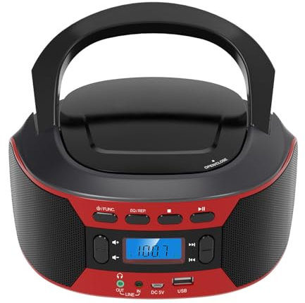 Tragbare CD-Player-Boombox mit UKW-Radio, Bluetooth-CD-Boombox mit Toplader, CD/CD-R/CD-RW/MP3-kompatibel, Wiederaufladbarer CD-Player mit AUX-Eingang, LED-Anzeige, (EU-Stecker)