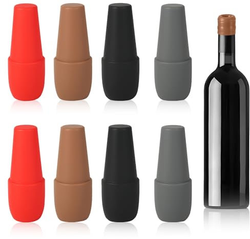 PEUTIER 8pz Tappi per Bottiglie di Vino, Tappo per Vino in Silicone Riutilizzabili Wine Stoppers Doppia Guarnizione Topper per Vino per Mantenere Il Vino Fresco per Birra Vino Champagne Uso Domestico