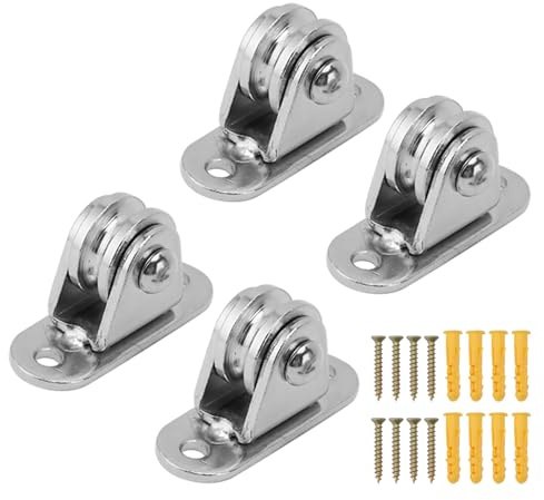 Kleiner Flaschenzug aus Edelstahl, Geräuschlos, Zur Wandmontage, Feste Deckenhalterung mit Lagerrollen, Radbelastung für Schnur, Materialhandhabung und Bewegen (4PCS)