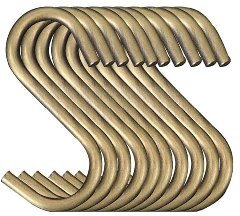 TOPIND 10 Pieces S Shaped Hooks Hanging Hooks Chrome and Bronze Plated for Jewelry Gardening Tools for Plants, S Hooks Kitchen Pot Pan Hanger Clothes Storage Rack (10-Bronze)