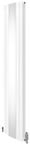 Radiatore ovale con specchio 1800 mm x 380 mm e valvole cromate TRV di design a doppia colonna verticale in acciaio al carbonio bianco montaggio a parete cucina soggiorno kit di fissaggio spazzola e